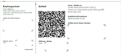 Einzahlungsschein Spende Weihnachten 2025